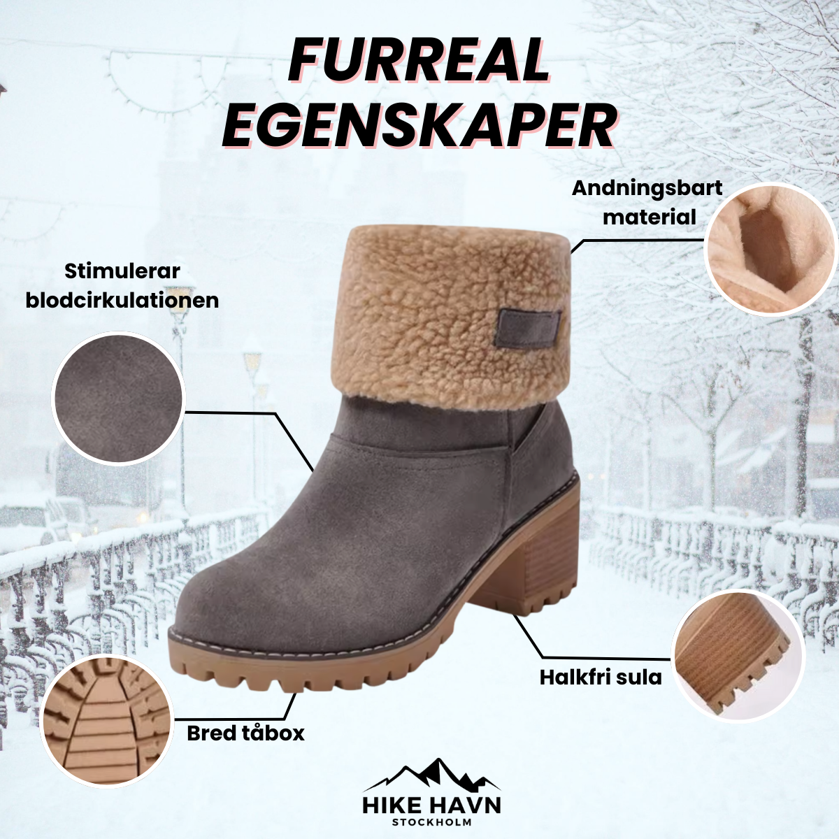 FurReal - Pelsforede Vinterstøvler med Firkantede Hæler